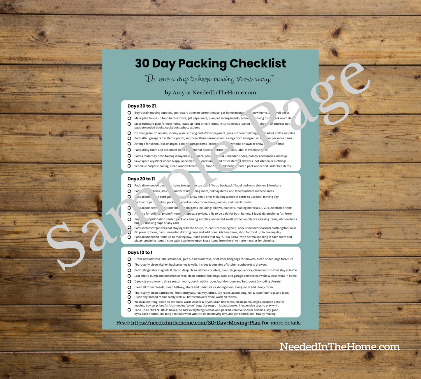 Printable - 30 Day Packing Checklist for Moving