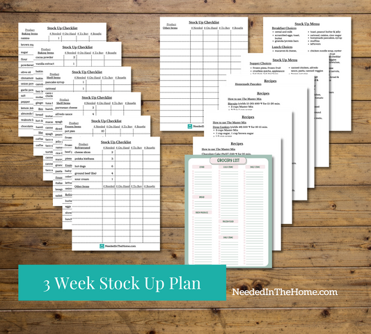 Printable - 3 Week Grocery Stock Up Plan with Grocery List, Checklist, Menus, and Recipes