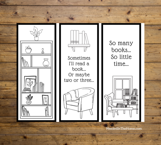 Color Your Own Book Lover Bookmarks - Set Of 3 - Sometimes I'll Read A Book Or Maybe Two or Three