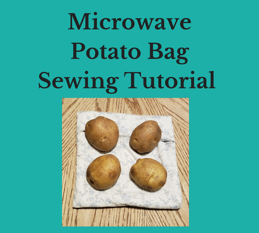 microwave potato bag sewing tutorial padded potato bag with light blue floral print with four potatoes on it